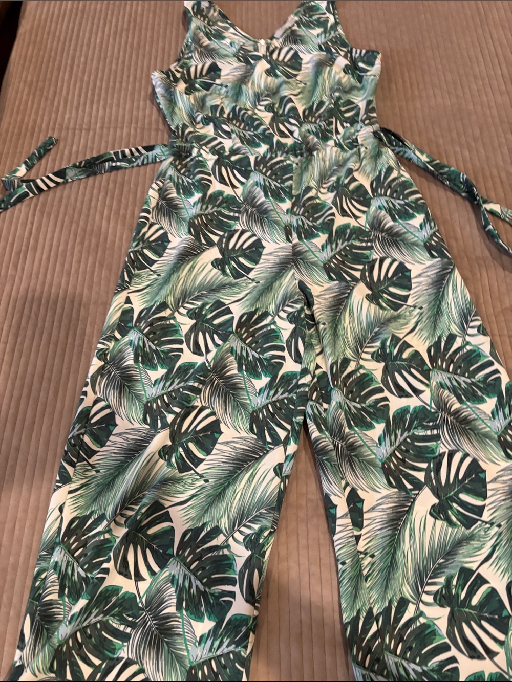 Dalia Collection Green Tropical Leaf Jumpsuit